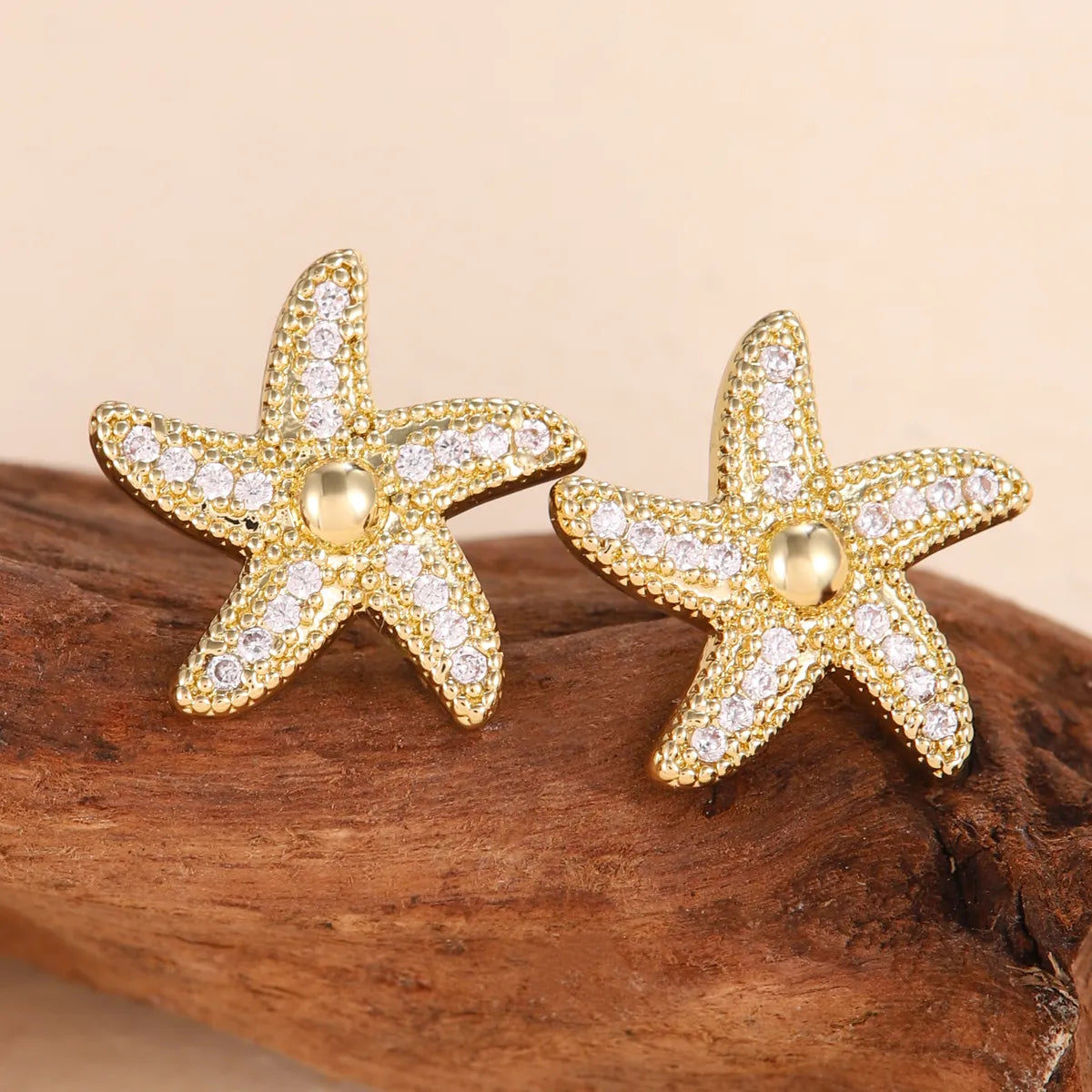 1 Pair Casual Starfish Inlay Copper Rhinestones Ear Studs