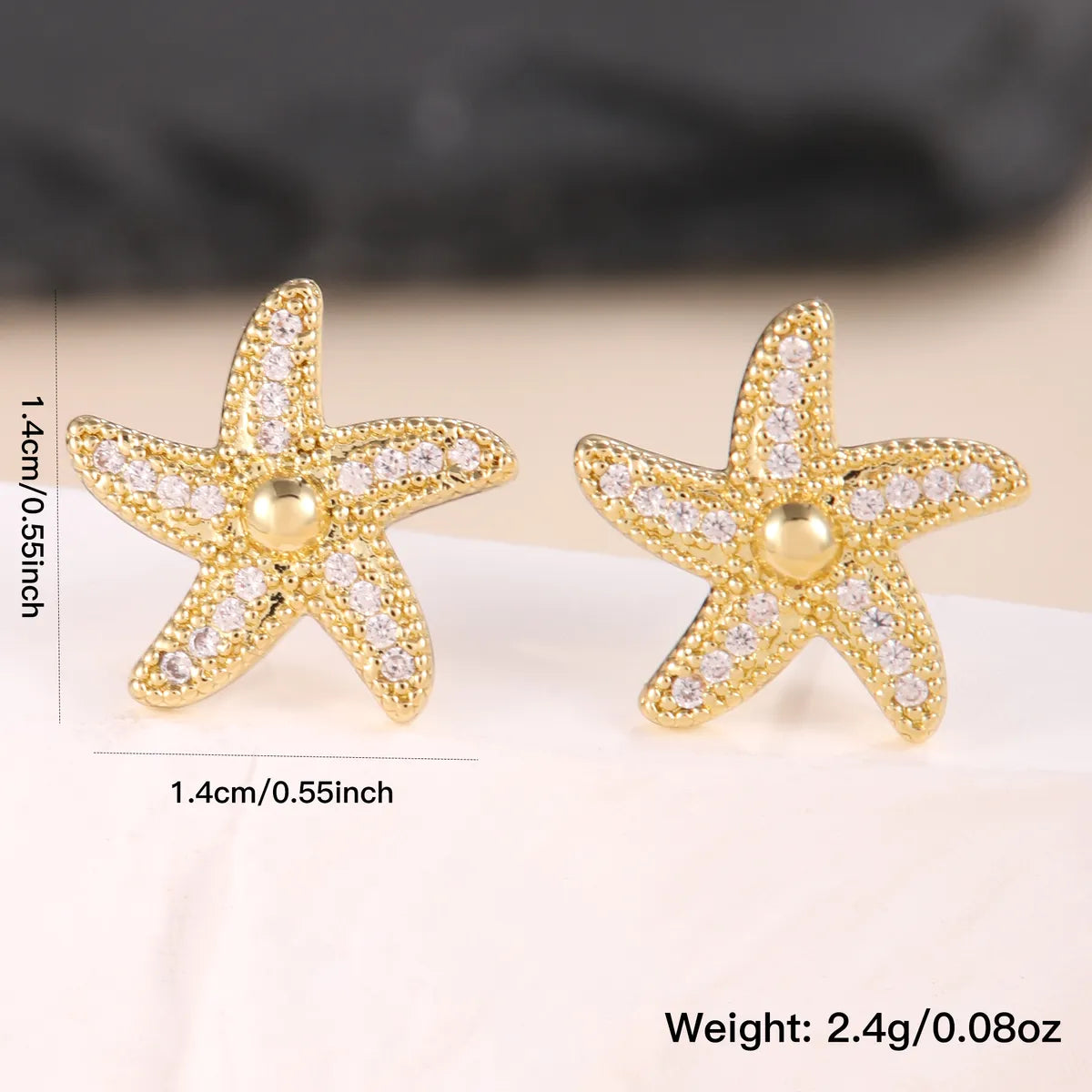 1 Pair Casual Starfish Inlay Copper Rhinestones Ear Studs