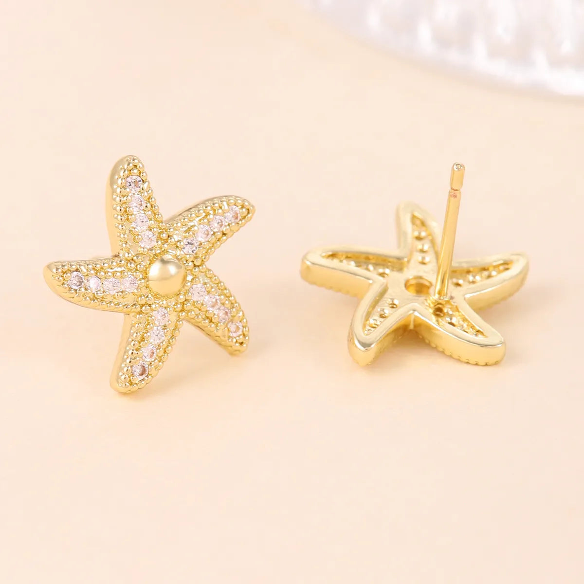 1 Pair Casual Starfish Inlay Copper Rhinestones Ear Studs