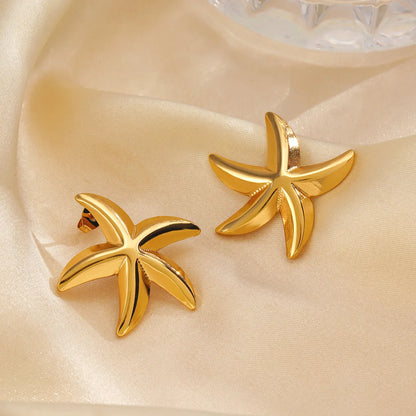 1 Pair Casual Starfish Plating 304 Stainless Steel 18K Gold Plated Ear Studs