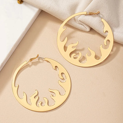 1 Pair Casual Streetwear Circle Flame Plating Alloy Gold Plated Hoop Earrings