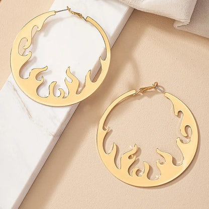 1 Pair Casual Streetwear Circle Flame Plating Alloy Gold Plated Hoop Earrings