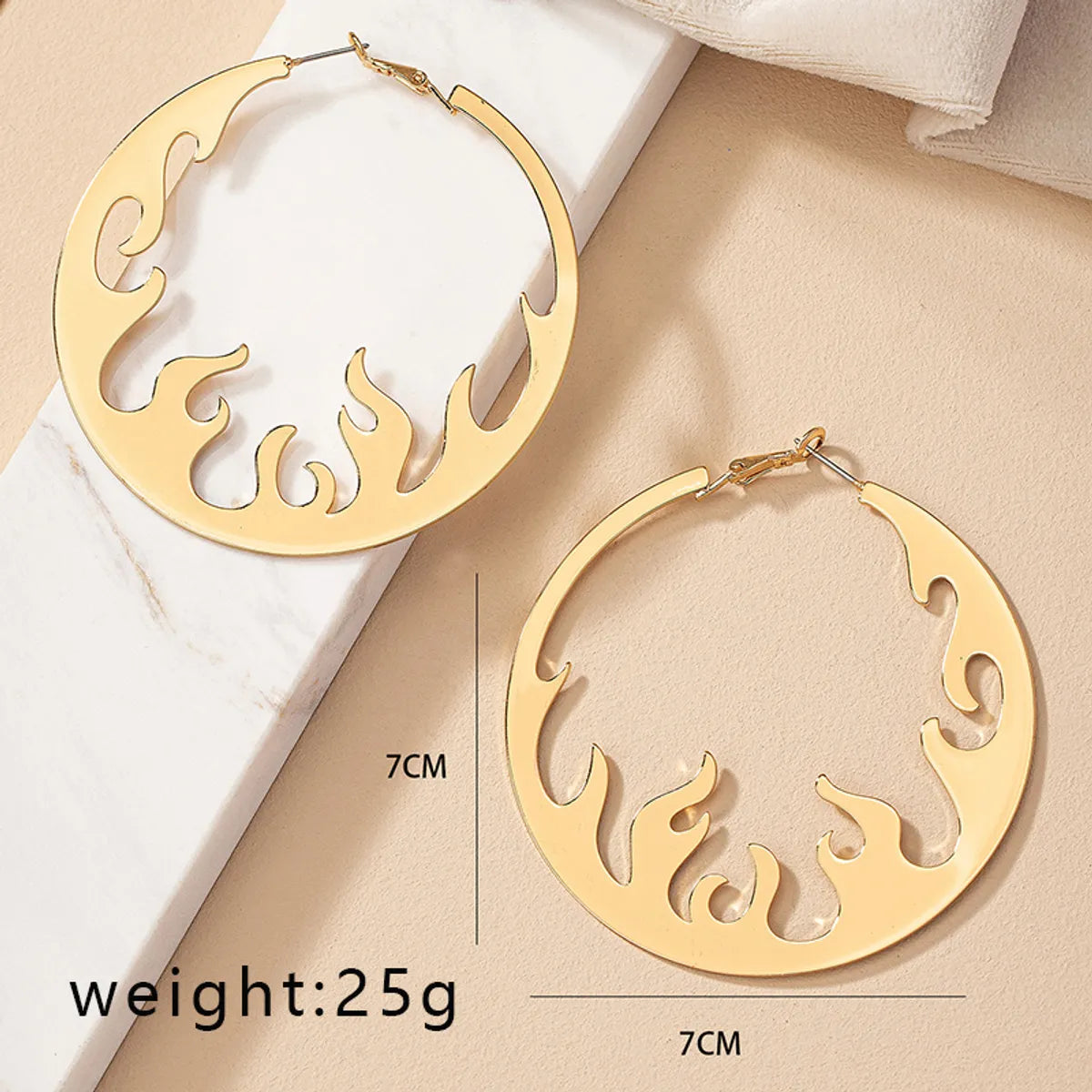 1 Pair Casual Streetwear Circle Flame Plating Alloy Gold Plated Hoop Earrings