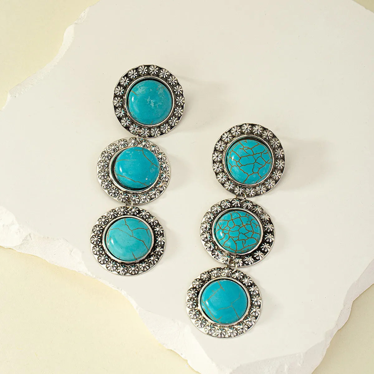 1 Pair Casual Streetwear Geometric Plating Inlay Alloy Turquoise Drop Earrings