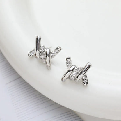 1 Pair Casual Streetwear Geometric Plating Inlay Copper Zircon Ear Studs