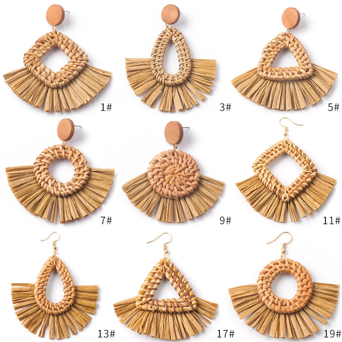 1 Pair Casual Streetwear Geometric Plating Raffia Rattan Drop Earrings