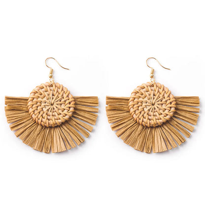 1 Pair Casual Streetwear Geometric Plating Raffia Rattan Drop Earrings