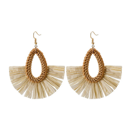 1 Pair Casual Streetwear Geometric Plating Raffia Rattan Drop Earrings