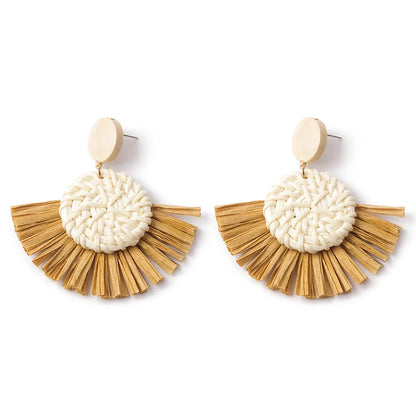 1 Pair Casual Streetwear Geometric Plating Raffia Rattan Drop Earrings