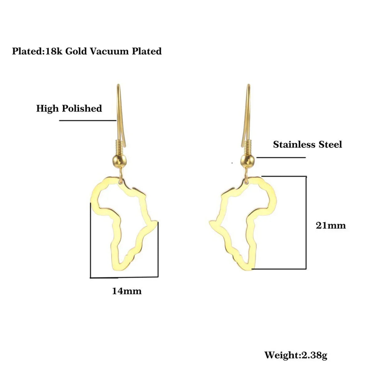 1 Pair Casual Streetwear Map Plating Stainless Steel 18K Gold Plated Drop Earrings