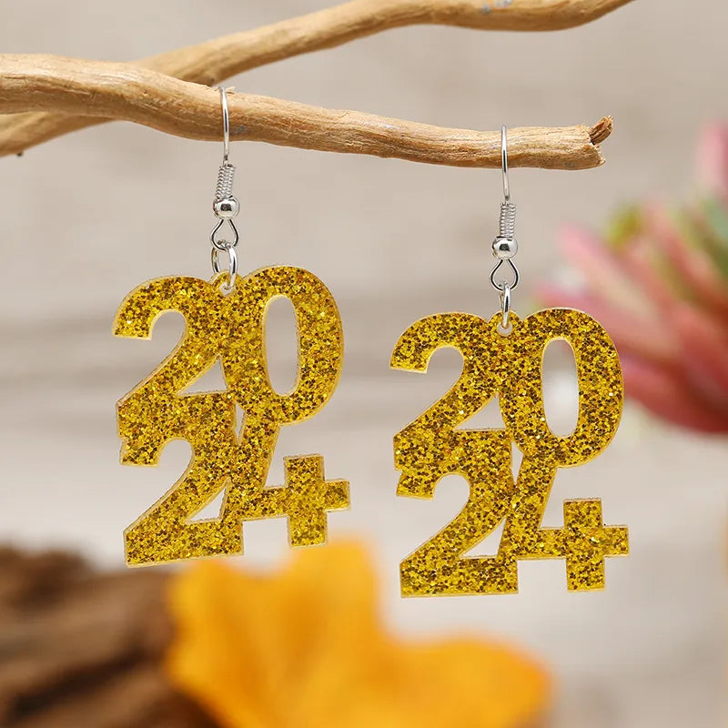 1 Pair Casual Streetwear Number Arylic Silver Plated Drop Earrings