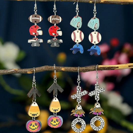 1 Pair Casual Streetwear Pumpkin Letter Wood Drop Earrings