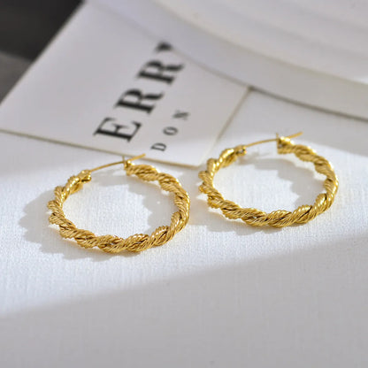 1 Pair Casual Streetwear Solid Color Stainless Steel 18k Gold Plated Hoop Earrings