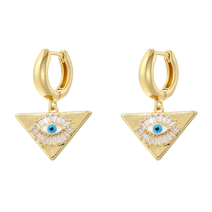 1 Pair Casual Streetwear Triangle Eye Plating Inlay Copper Zircon 18K Gold Plated Drop Earrings