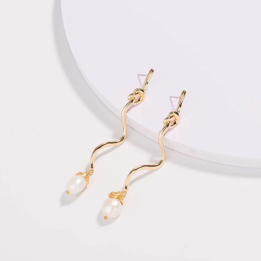 1 Pair Casual Streetwear Waves Resin Copper Drop Earrings