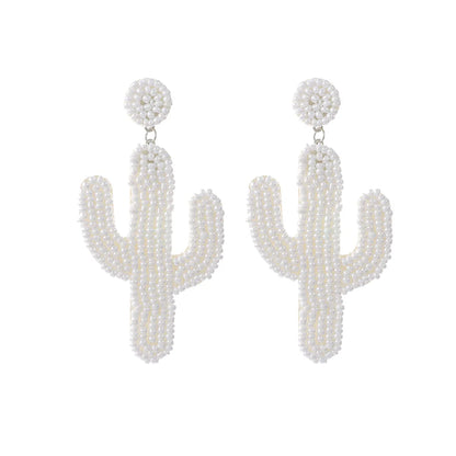 1 Pair Casual Sweet Artistic Cactus Beaded Handmade Beaded Nonwoven Glass Drop Earrings