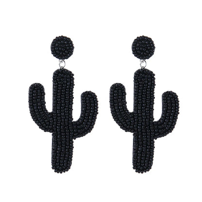 1 Pair Casual Sweet Artistic Cactus Beaded Handmade Beaded Nonwoven Glass Drop Earrings