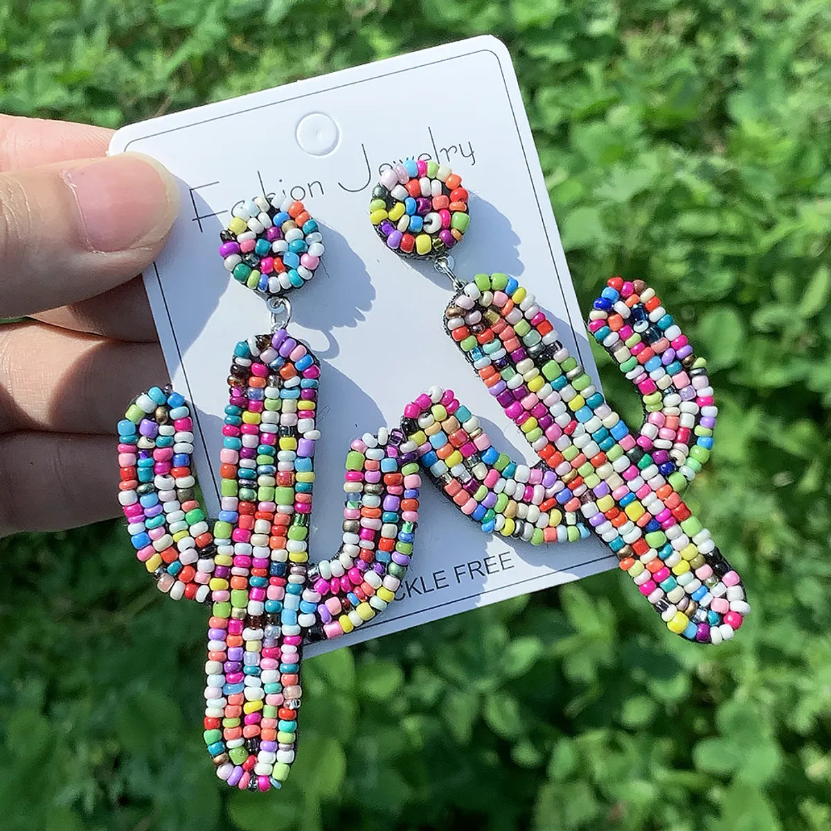 1 Pair Casual Sweet Artistic Cactus Beaded Handmade Beaded Nonwoven Glass Drop Earrings