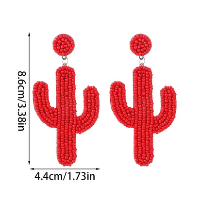 1 Pair Casual Sweet Artistic Cactus Beaded Handmade Beaded Nonwoven Glass Drop Earrings