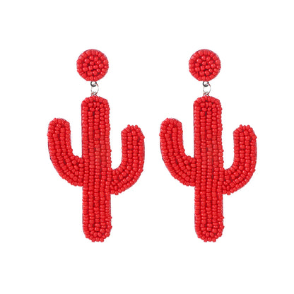 1 Pair Casual Sweet Artistic Cactus Beaded Handmade Beaded Nonwoven Glass Drop Earrings