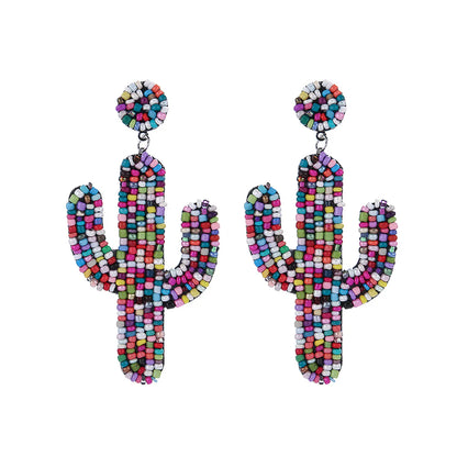 1 Pair Casual Sweet Artistic Cactus Beaded Handmade Beaded Nonwoven Glass Drop Earrings