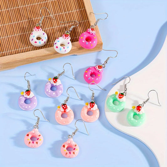 1 Pair Casual Sweet Donuts Resin Drop Earrings