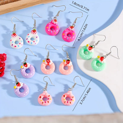 1 Pair Casual Sweet Donuts Resin Drop Earrings