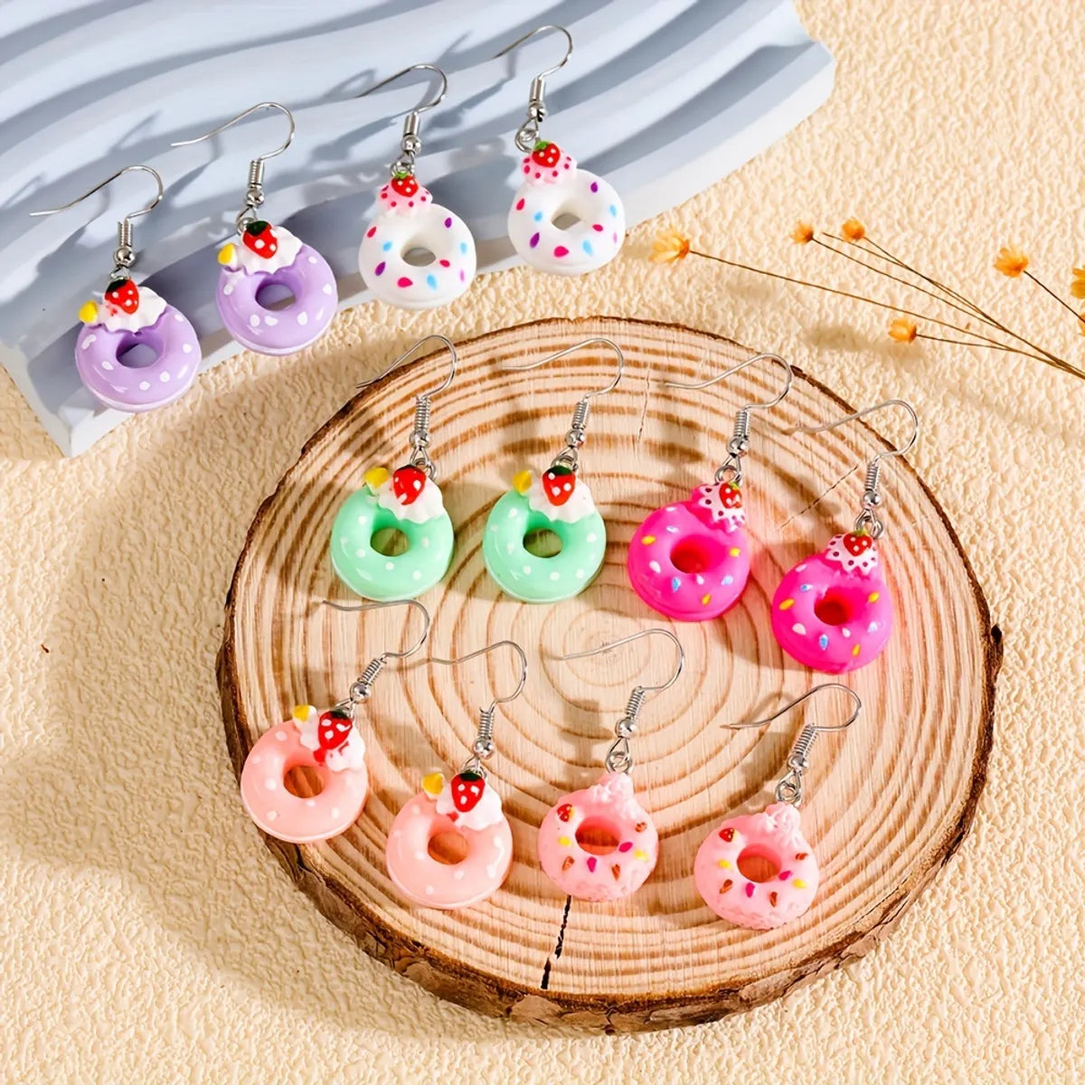 1 Pair Casual Sweet Donuts Resin Drop Earrings