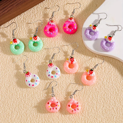 1 Pair Casual Sweet Donuts Resin Drop Earrings