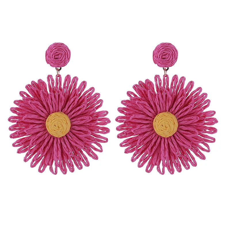 1 Pair Casual Sweet Flower Braid Mixed Materials Drop Earrings