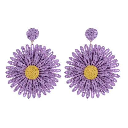 1 Pair Casual Sweet Flower Braid Mixed Materials Drop Earrings