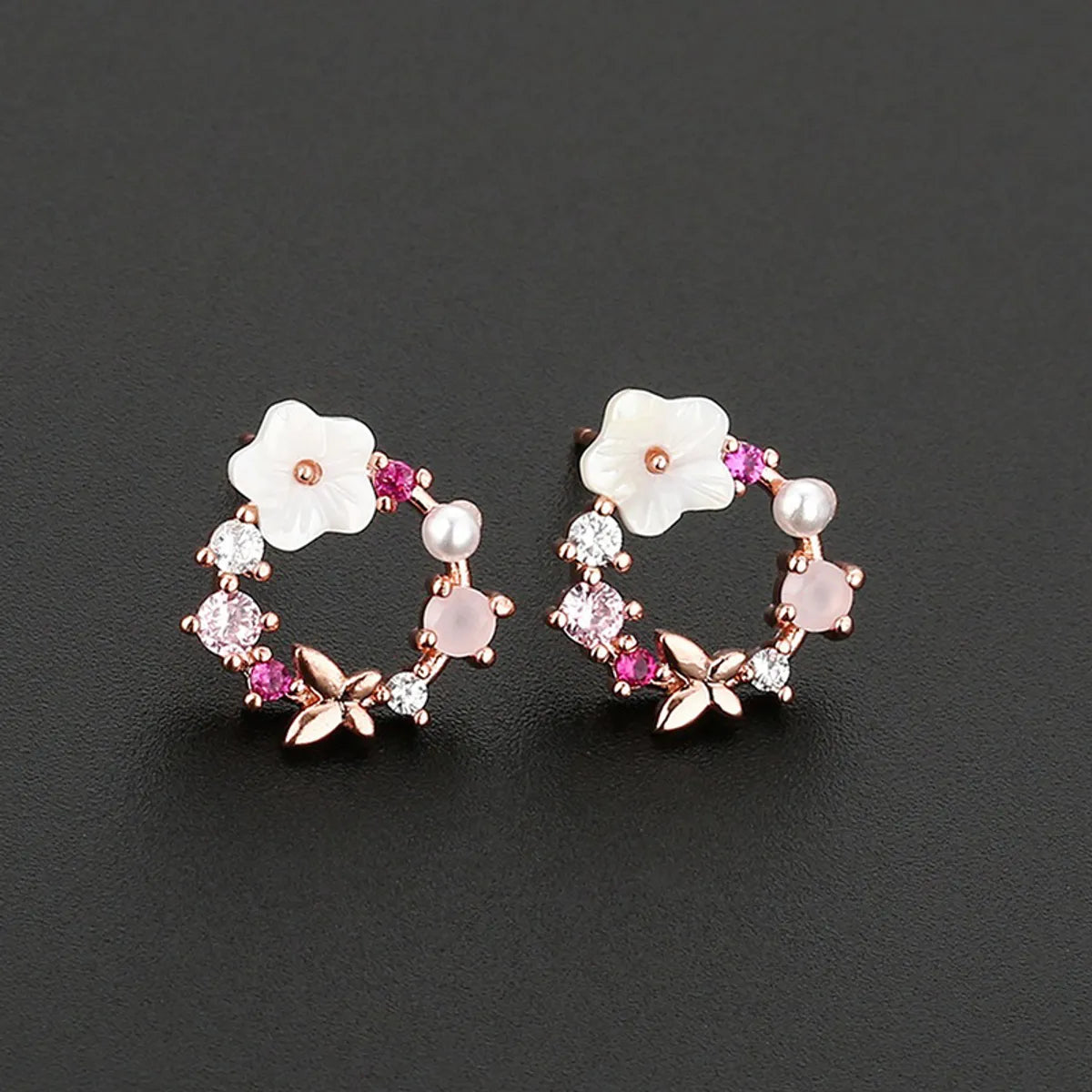 1 Pair Casual Sweet Flower Plating Inlay Copper Rhinestones Pearl Ear Studs