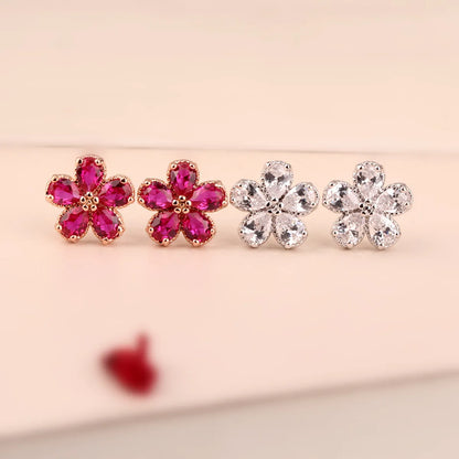 1 Pair Casual Sweet Flower Polishing Plating Inlay Copper Zircon Ear Studs