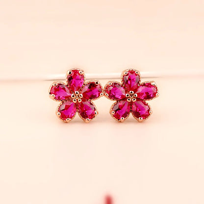 1 Pair Casual Sweet Flower Polishing Plating Inlay Copper Zircon Ear Studs