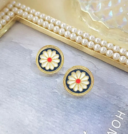 1 Pair Casual Sweet Geometric Flower Enamel Plating Metal Ear Studs