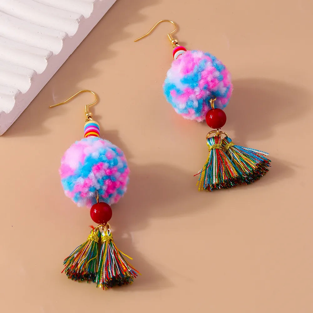 1 Pair Casual Sweet Hairball Synthetic Fibre Alloy Drop Earrings