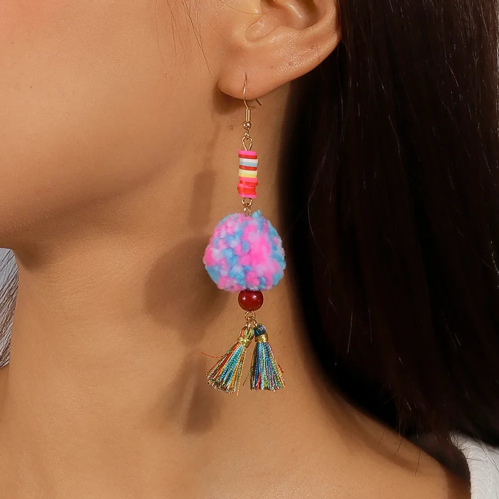 1 Pair Casual Sweet Hairball Synthetic Fibre Alloy Drop Earrings