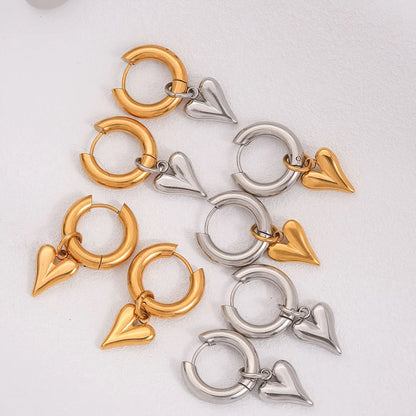 1 Pair Casual Sweet Heart Shape 304 Stainless Steel Drop Earrings