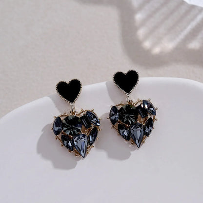 1 Pair Casual Sweet Heart Shape Flower Bow Knot Tassel Enamel Inlay Alloy Rhinestones Drop Earrings Ear Studs