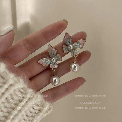 1 Pair Casual Sweet Heart Shape Flower Bow Knot Tassel Enamel Inlay Alloy Rhinestones Drop Earrings Ear Studs