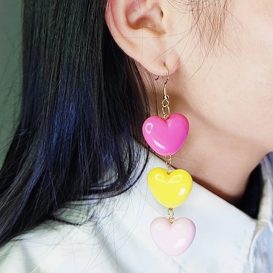 1 Pair Casual Sweet Heart Shape Patchwork Arylic Drop Earrings