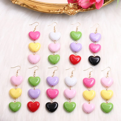 1 Pair Casual Sweet Heart Shape Patchwork Arylic Drop Earrings