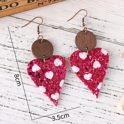 1 Pair Casual Sweet Heart Shape Pu Leather Wood Drop Earrings