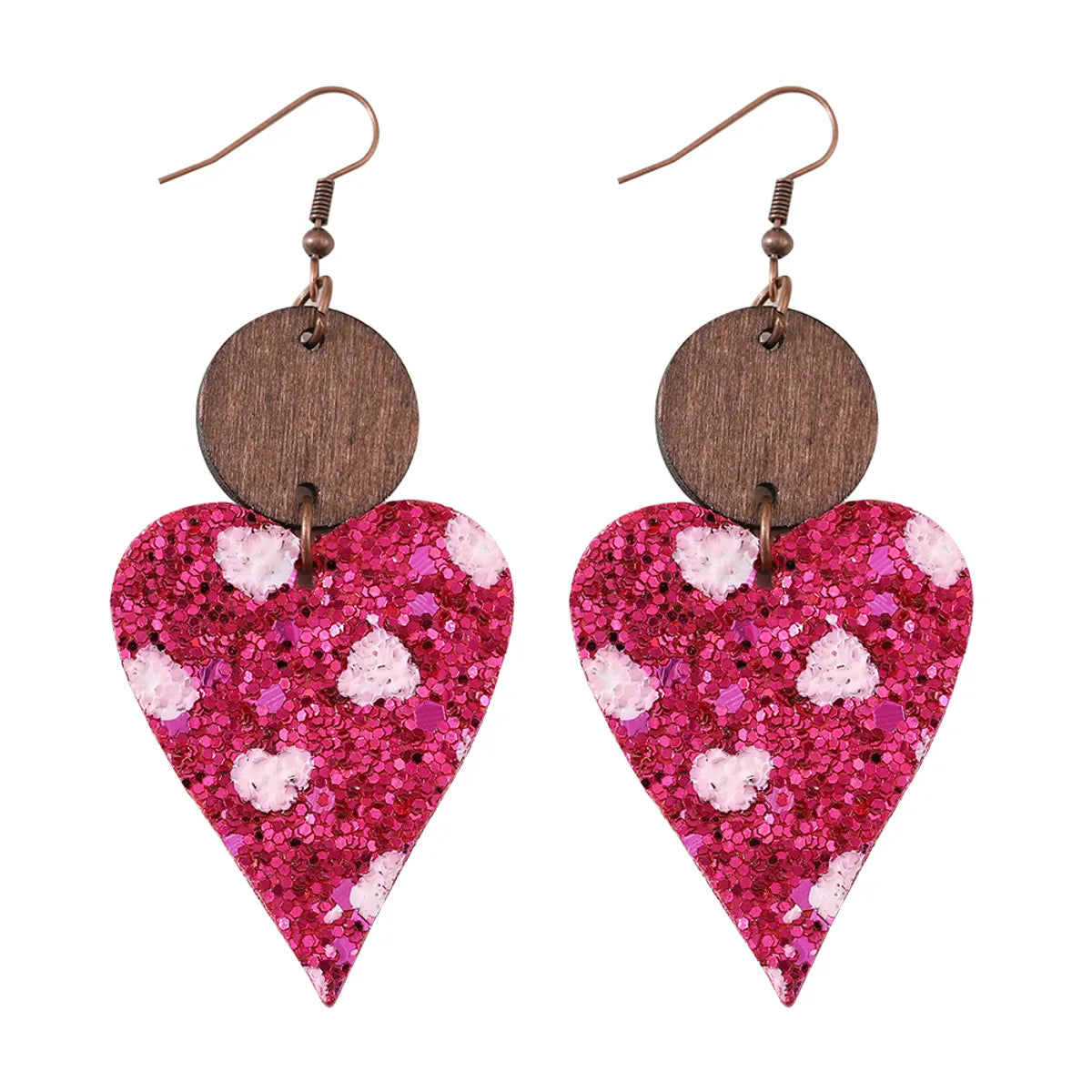 1 Pair Casual Sweet Heart Shape Pu Leather Wood Drop Earrings