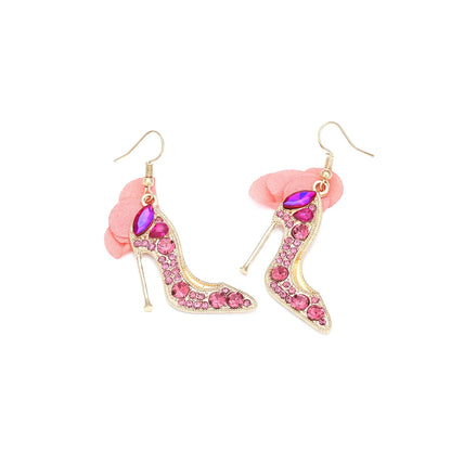 1 Pair Casual Sweet High Heel Net Yarn Alloy Rhinestones Drop Earrings