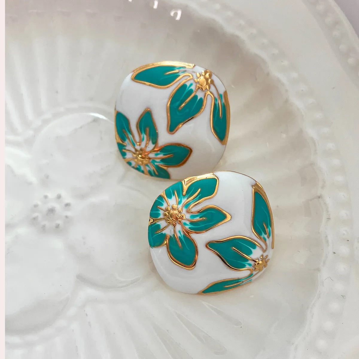 1 Pair Casual Sweet Korean Style Round Leaves Enamel 304 Stainless Steel 14K Gold Plated Drop Earrings