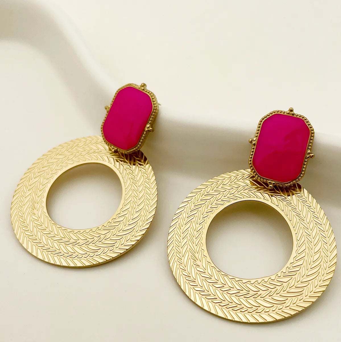 1 Pair Casual Sweet Korean Style Round Leaves Enamel 304 Stainless Steel 14K Gold Plated Drop Earrings