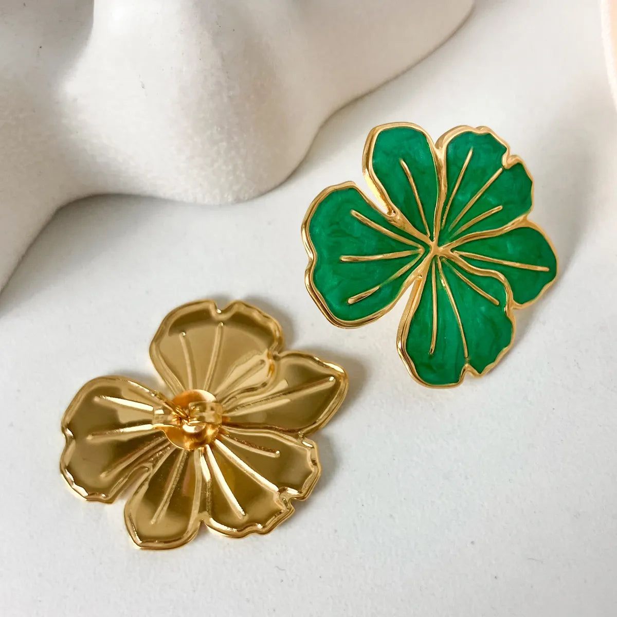 1 Pair Casual Sweet Korean Style Round Leaves Enamel 304 Stainless Steel 14K Gold Plated Drop Earrings