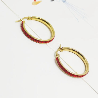 1 Pair Casual Sweet Pastoral Circle Inlay 304 Stainless Steel Rhinestones 18K Gold Plated Earrings