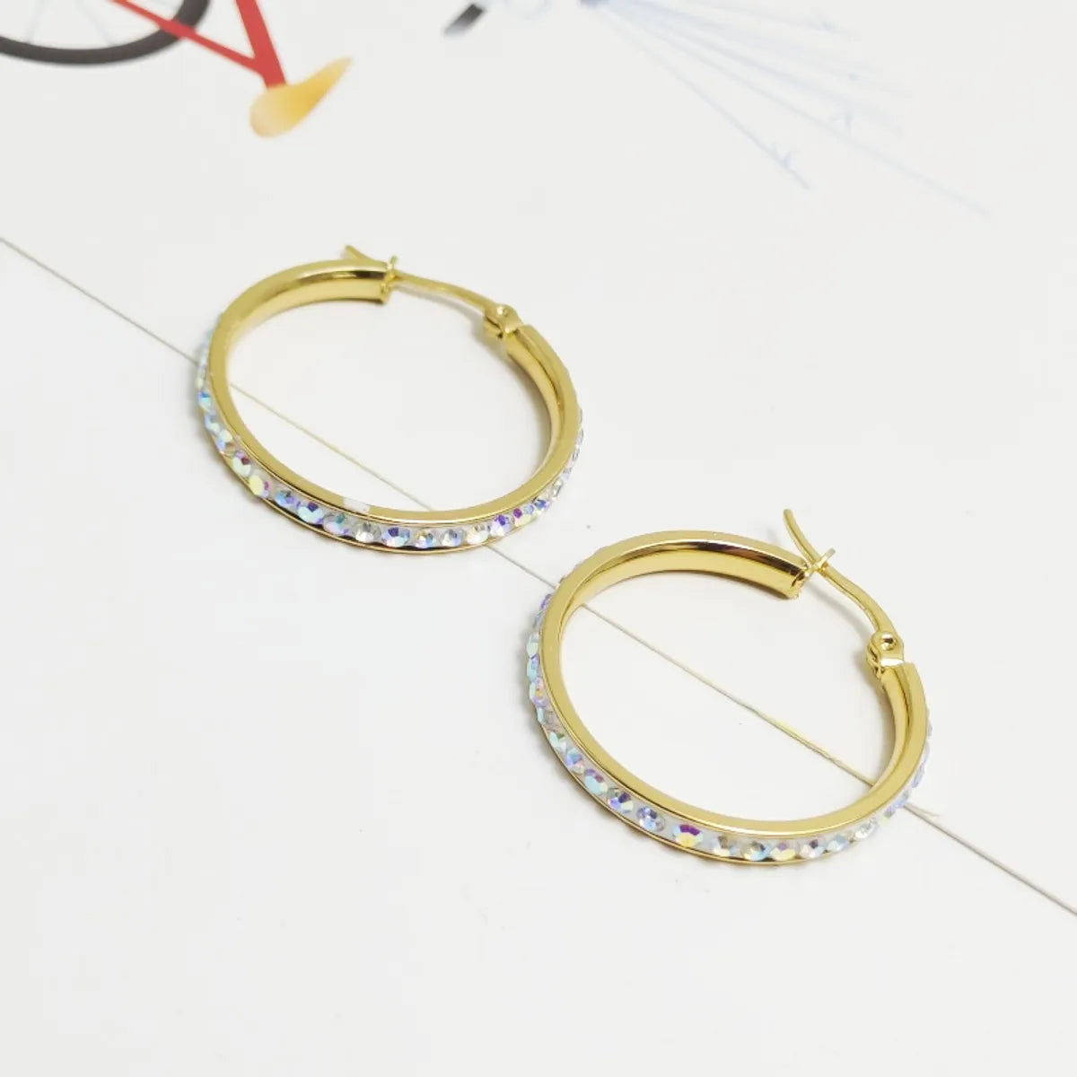 1 Pair Casual Sweet Pastoral Circle Inlay 304 Stainless Steel Rhinestones 18K Gold Plated Earrings